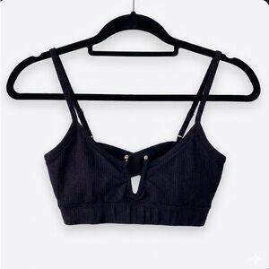 NWT•Good American Seamless Ribbed Bralette Bra Black Gold Keyhole Size 0 (XS)